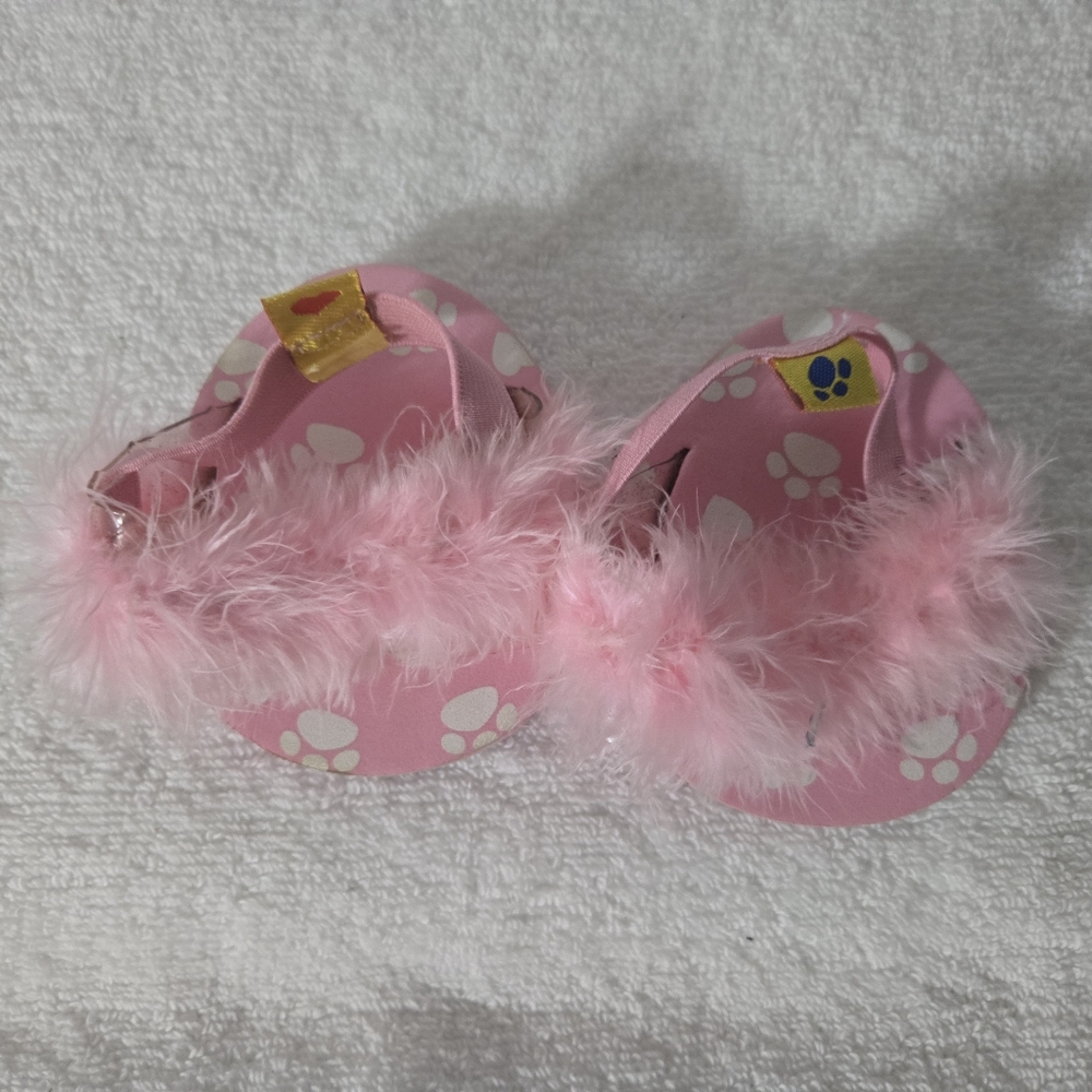 Build a bear, pink feathery fluffy flip flops